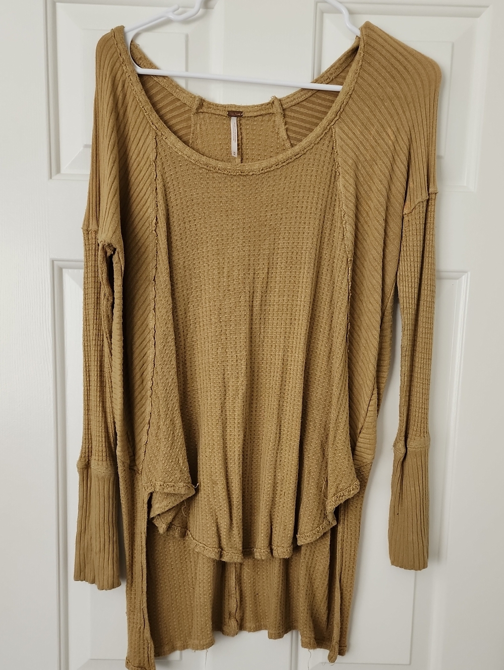 Free People mustard tan waffle knit long sleeve top